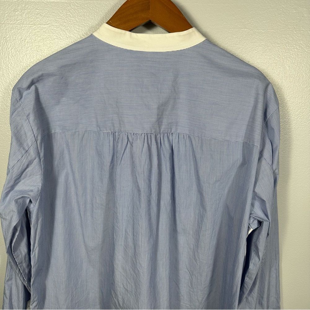 Lafayette 148 Blue White Pinstripe Chambray Colorblock Tunic Blouse Size Medium - Picture 11 of 15